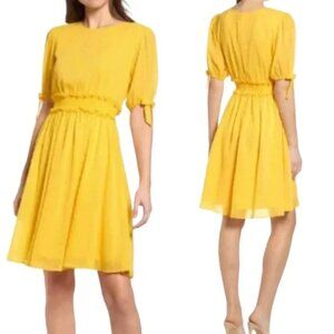 NWT Rachel‎ Parcell Yellow Smocked Waist Swiss Dot Dress XS